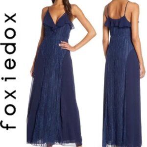 Foxiedox Blue Pintuck Lace Chiffon Maxi Dress XS NWT